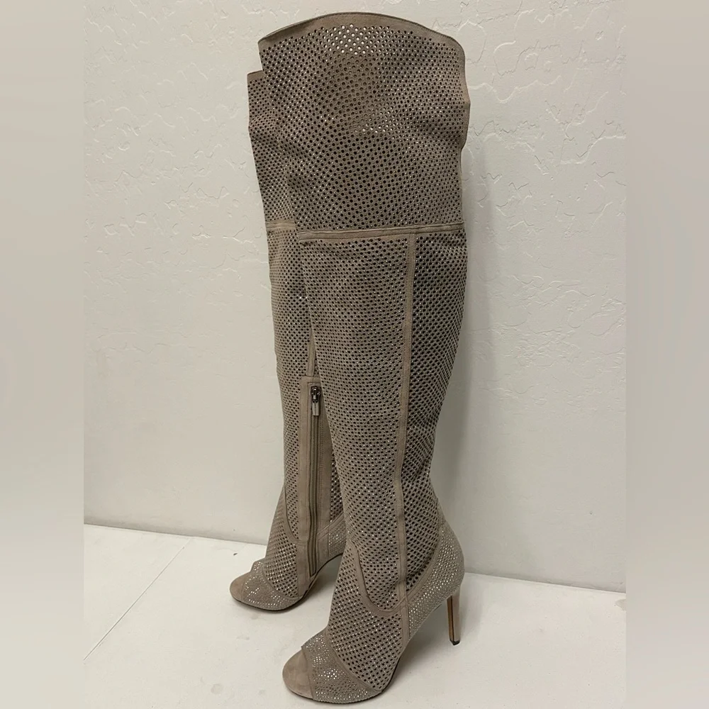 VINCE CAMUTO Kamorina Rhinestone‎ Suede Over the Knee Peep Toe Boot Size 6M/36